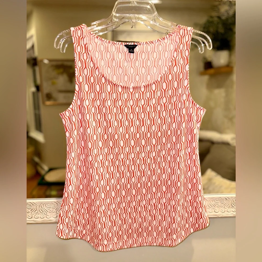 Ann Taylor Orange & White Design Sleeveless Top - Medium - Picture 1 of 8